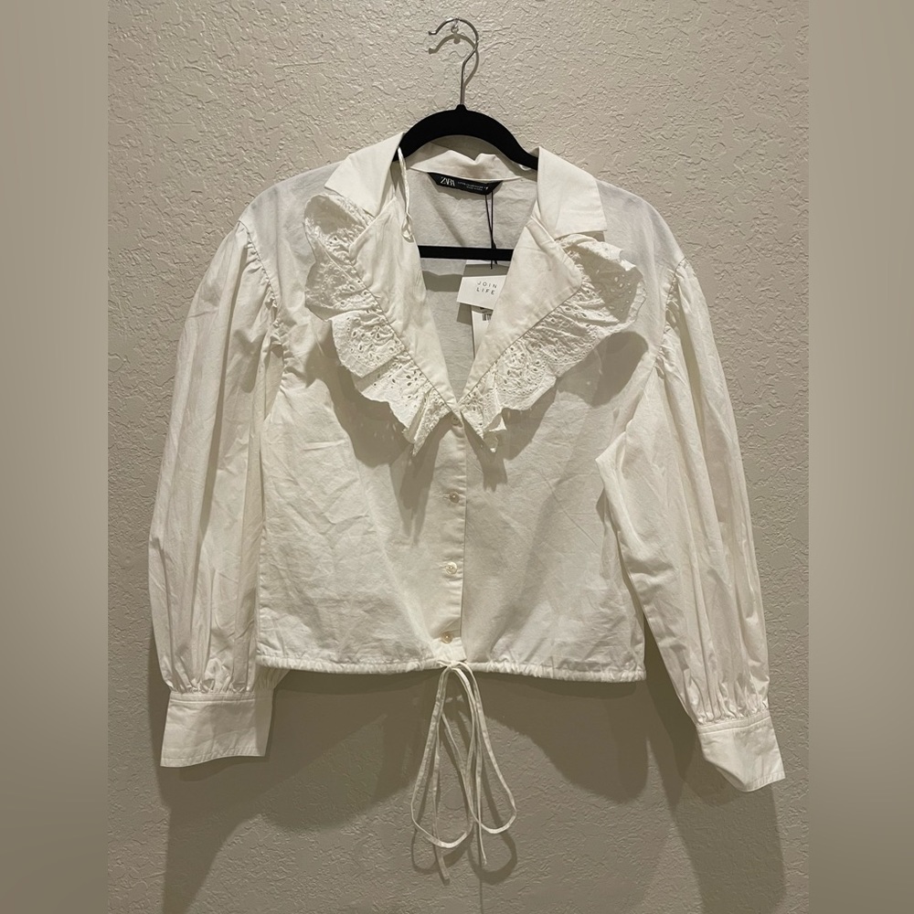 Zara Top with Poplin detail TRF Ecru